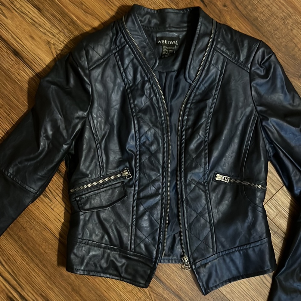 Navy Pleather Jacket - Women’s Small